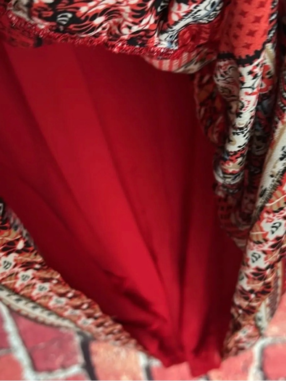 LOFT Red Multi-Pattern Long-Sleeve Tiered Dress - Picture 4 of 11